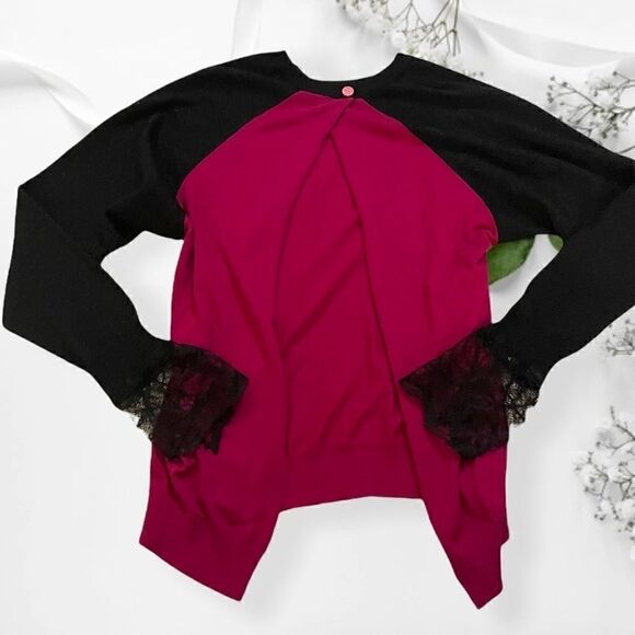 Custom Size Small Magenta + Black Michael Kors Split Back Sweater - Picture 2 of 4